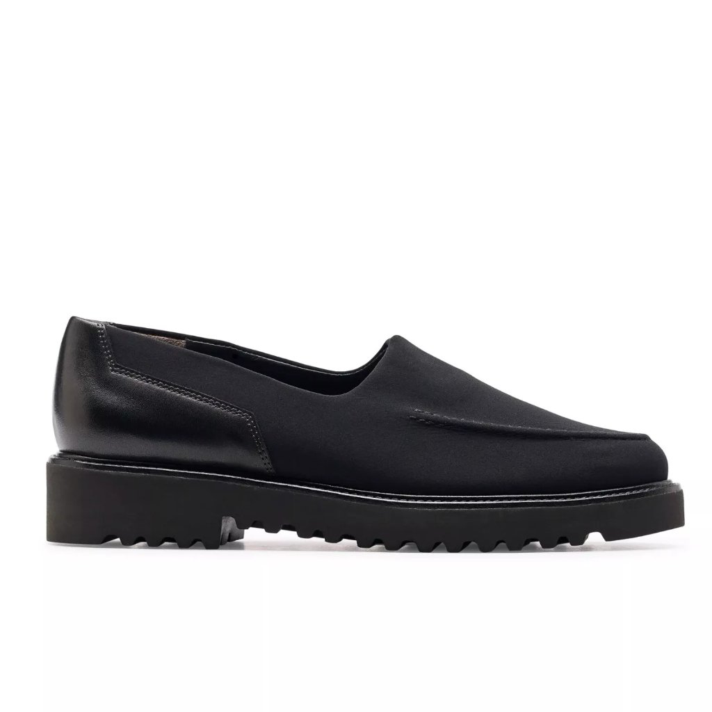 $480 Paul Green Rosa Loafer Black Leather Nylon Almond Platform Shoe 7 (Te20)